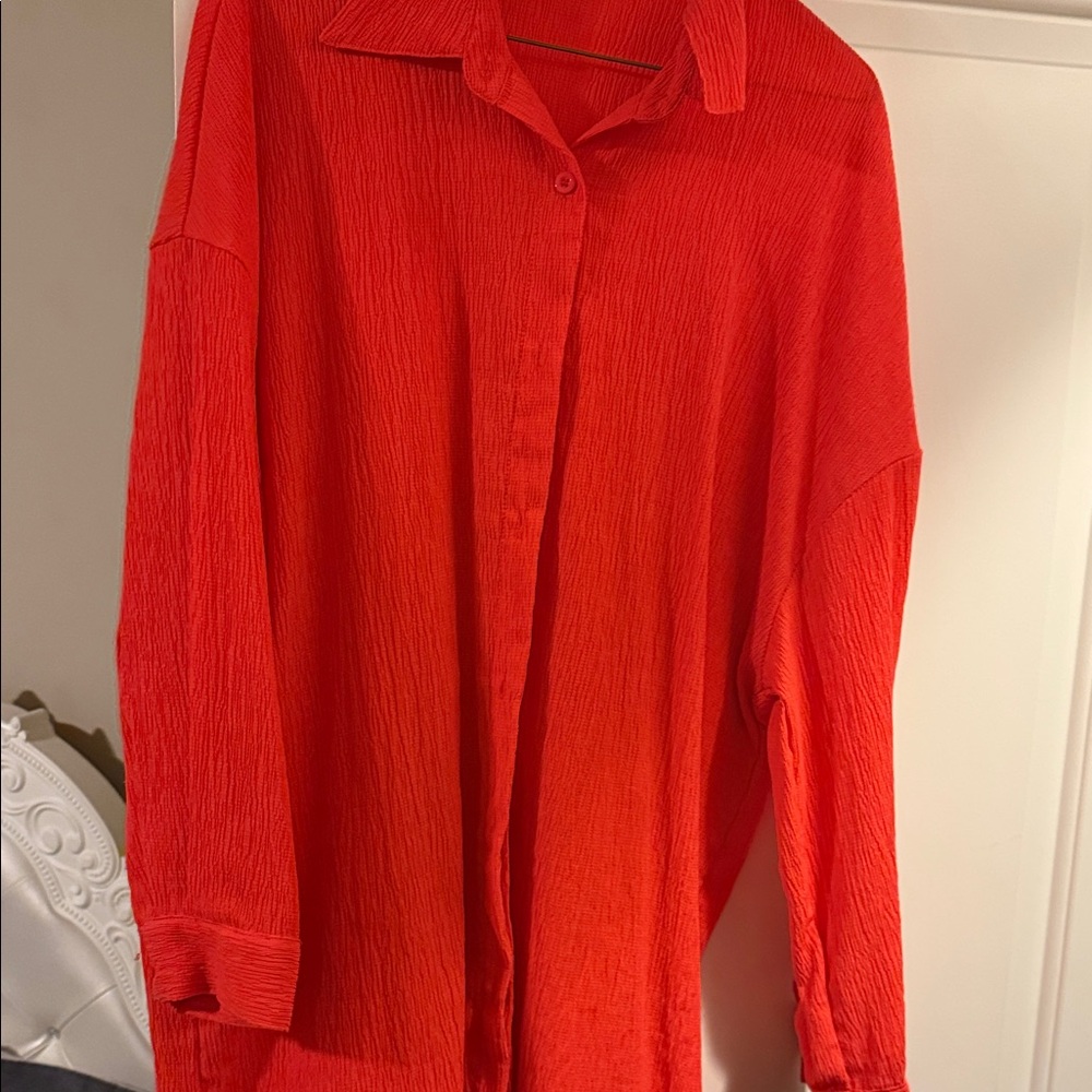 Vibrant Red Button-Up Shirt